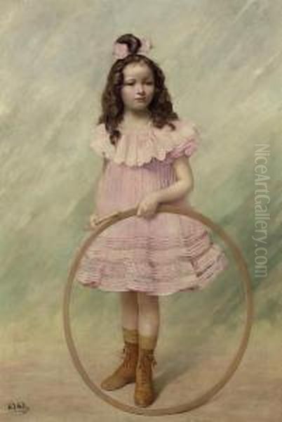 Girl With A Hoop Oil Painting by Alphonse Pellet