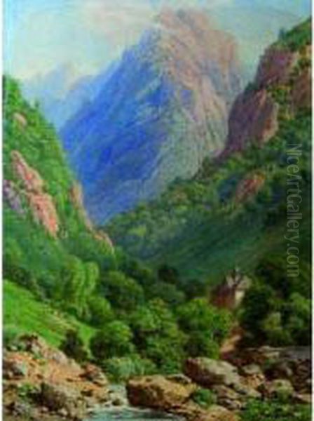 Paysage De Montagne Oil Painting by Joseph Laurent Pelletier