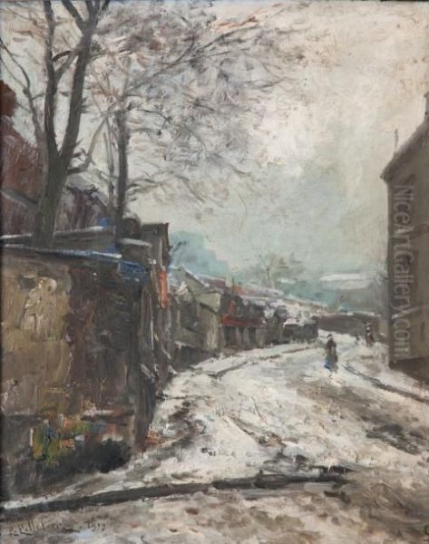 Rue Animee Sous La Neige Oil Painting by Pierre Jacques Pelletier