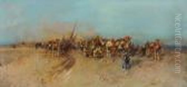 Carovana Nel Deserto Oil Painting by Tito Pellicciotti