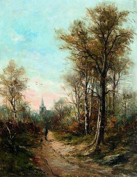 Chemin Vers L'eglise. Oil Painting by Leon Germain Pelouse