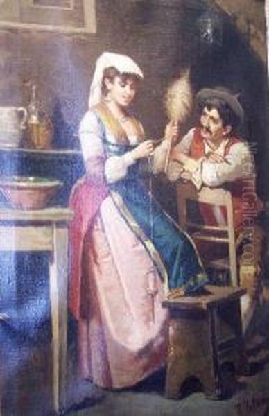 Italian Couple Spinning Oil Painting by Francesco Peluso