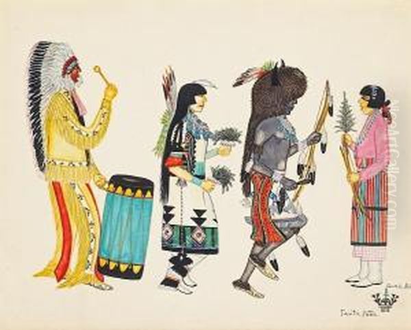 Depicting A Ceremonial Procession, Signed Lower Right 