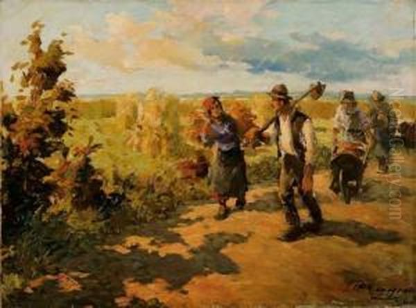 Lavoratori Della Bonifica Dell'agro Pontino Oil Painting by Siro Penagini