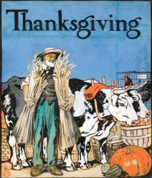 Thanksgiving Oil Painting by Edward Penfield