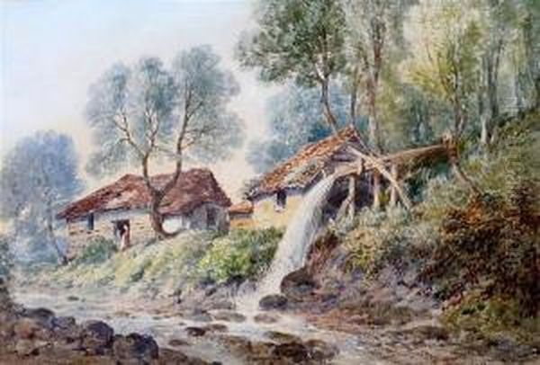 Watermill On A Riverbank Oil Painting by Aaron Edwin Penley