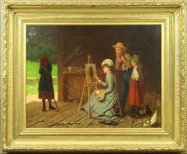 A Lady At The Easel, O/c Oil Painting by William Penn Morgan