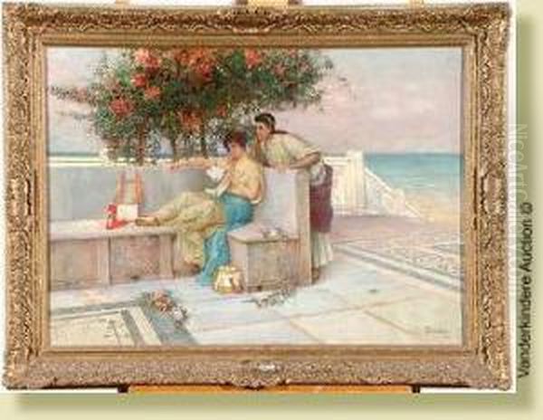 Femmes Antiques A La Lecture Sur La Terrasse Oil Painting by Domenico Pennacchini