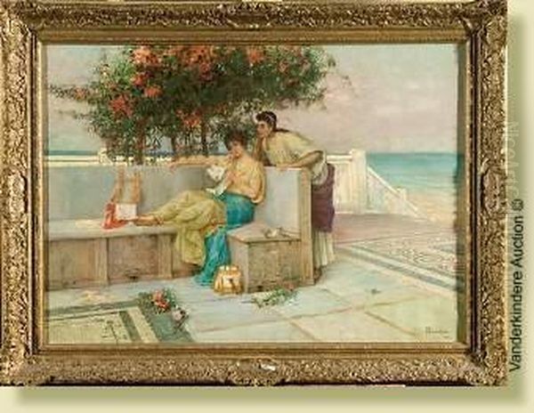 Femmes Antiques A La Lecture Sur La Terrasse Oil Painting by Domenico Pennacchini