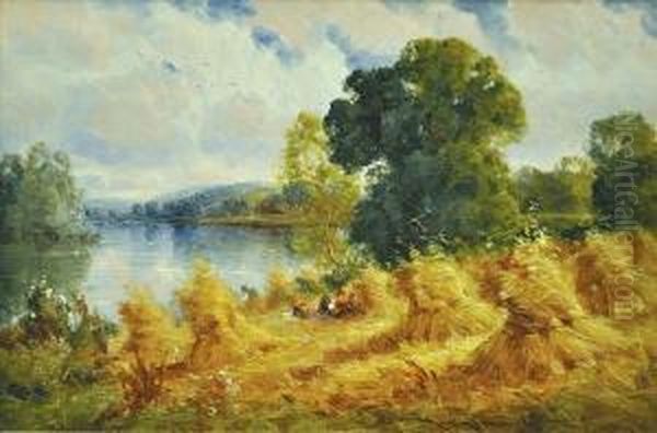 Figures By A Lake Oil Painting by Harry Pennell