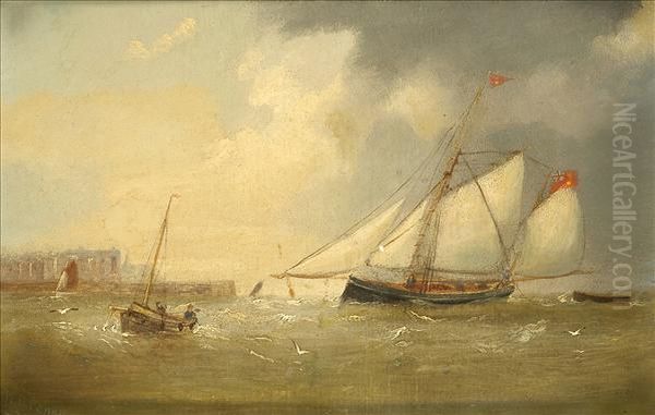 Cutters Offthe Coast A Pair Oil Painting by William Daniel Penny