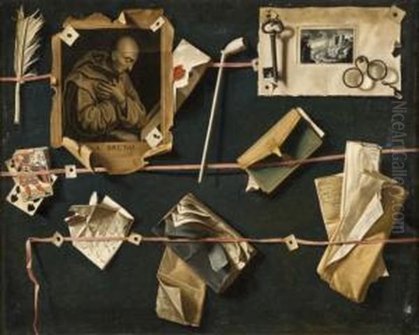 Trompe L'oeil Au Pele-mele Oil Painting by Jean Valette-Falgores