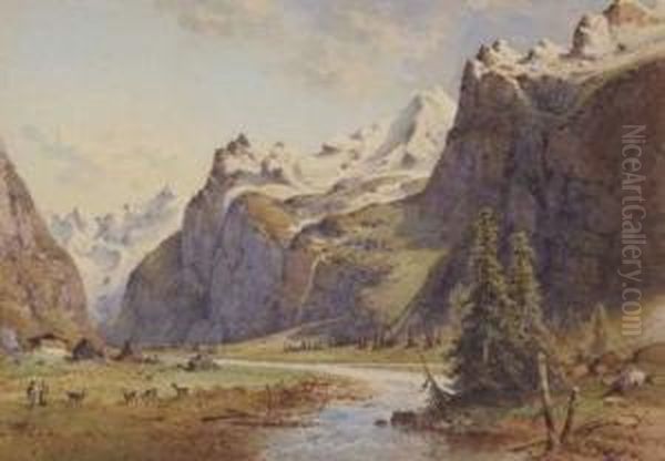 Paysage De Montagne Oil Painting by Charles Pensee