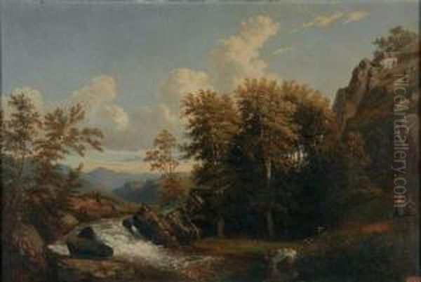  Riviere Dans Un Paysage Rocheux  Oil Painting by Charles Pensee