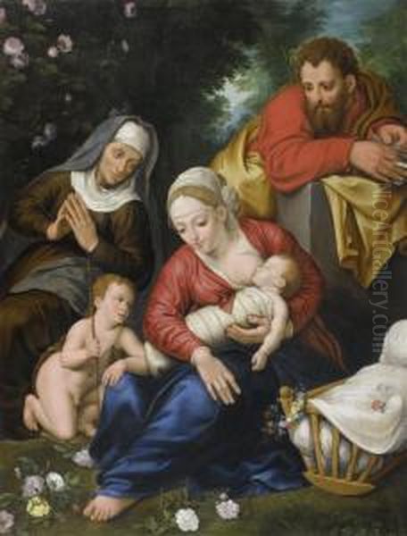 The Holy Family With St. Elizabeth And St. John Thebaptist Oil Painting by Marten Pepijn