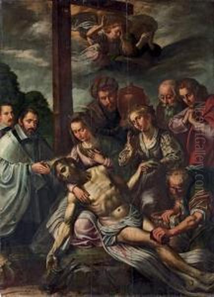 The Lamentation With Donors Oil Painting by Marten Pepijn