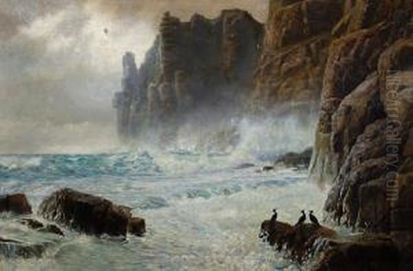 A Cornish Coastal Scene Oil Painting by George Brooks Percy Lillingston