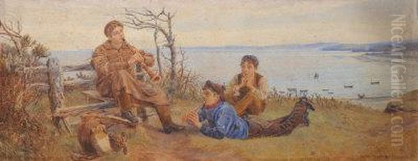 Musicians Above The Cove. Oil Painting by George Brooks Percy Lillingston