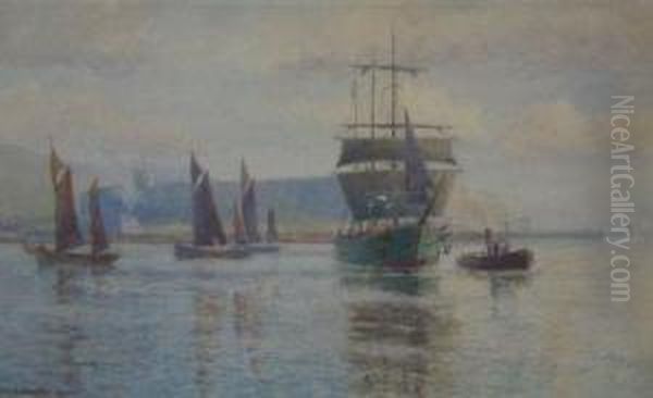 A Tug Escorting A Tall Ship Oil Painting by George Brooks Percy Lillingston