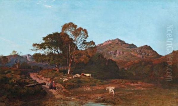 Paysage De Montagnes Avec Un Troupeau Oil Painting by Sidney Richard Percy