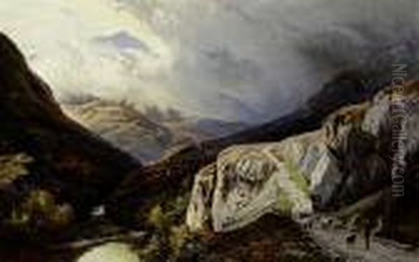 Sheep On A Mountain Pass Oil Painting by Sidney Richard Percy