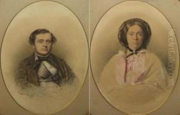 Oval Portraits Of Lady And Gent Oil Painting by William Percy