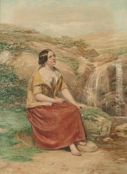 Lady Near A Waterfall Oil Painting by William Percy