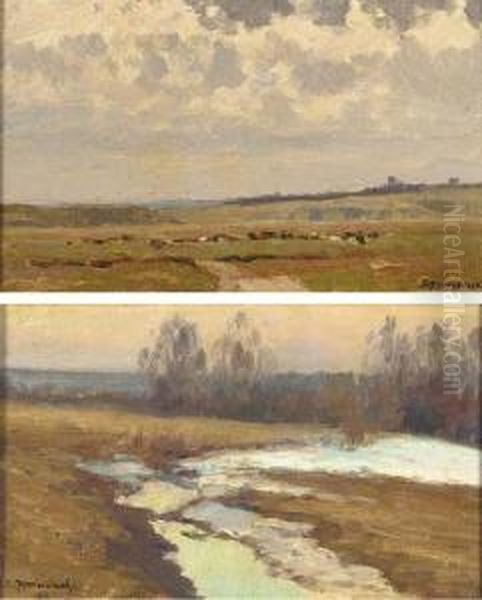 A Pair Of Russian Landscapes Oil Painting by Wladimir Wassiliew. Perepletchikoff