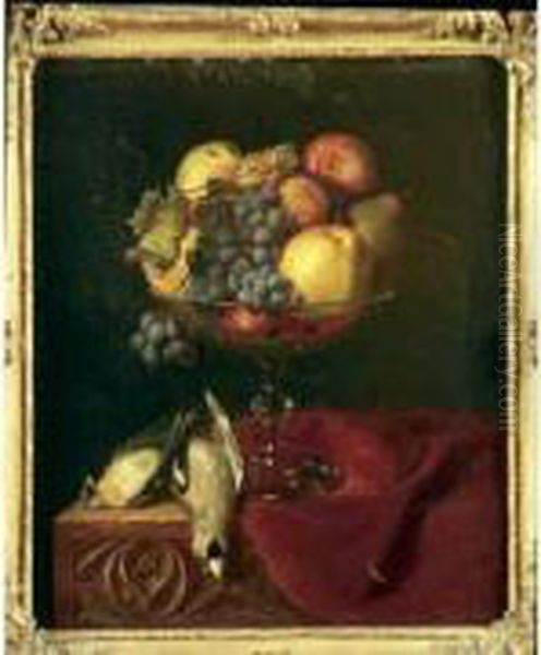 Coupe De Noix, Raisins, Pommes Et Poires Sur Un Entablement Oil Painting by Bernardino Peretti