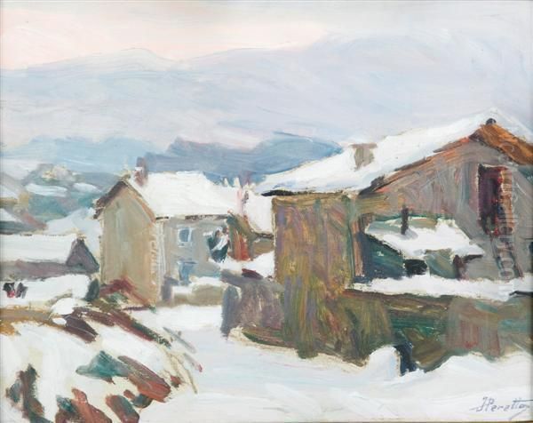 Village Enneige Oil Painting by Jacques Peretto