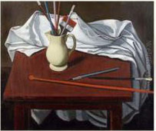 Nature Morte Aux Pinceaux Oil Painting by Henri Perez