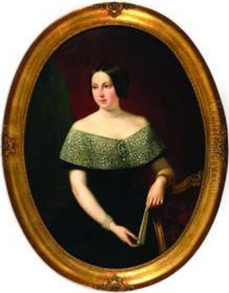 Retrato De Dama Con Abanico Oil Painting by Alexis Joseph Perignon