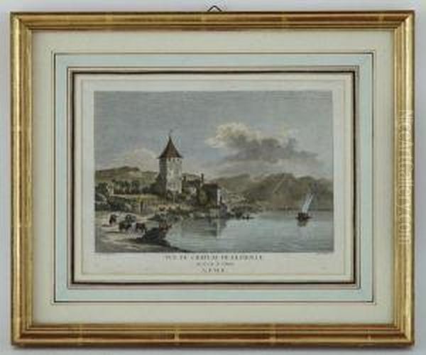 Vue Du Chateau De Glerolle Et Vue D'une Frabrique A Morges Oil Painting by Alexis Nicolas Perignon