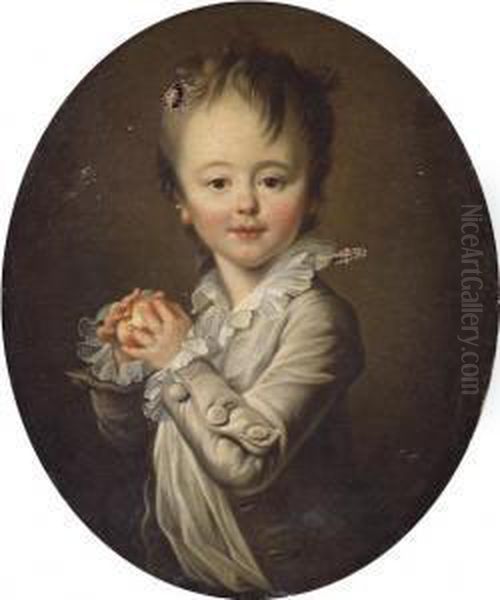 Portrait D'un Enfant Tenant Une Pomme Oil Painting by Francois-Simon Perillon