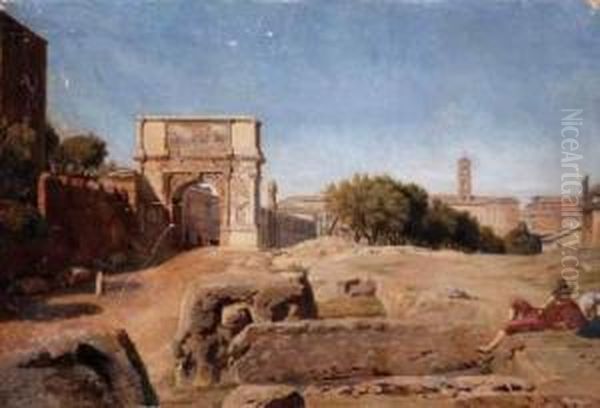 Rome, L'arc De Vespasien Et Titus Oil Painting by Alphonse Henri Perin