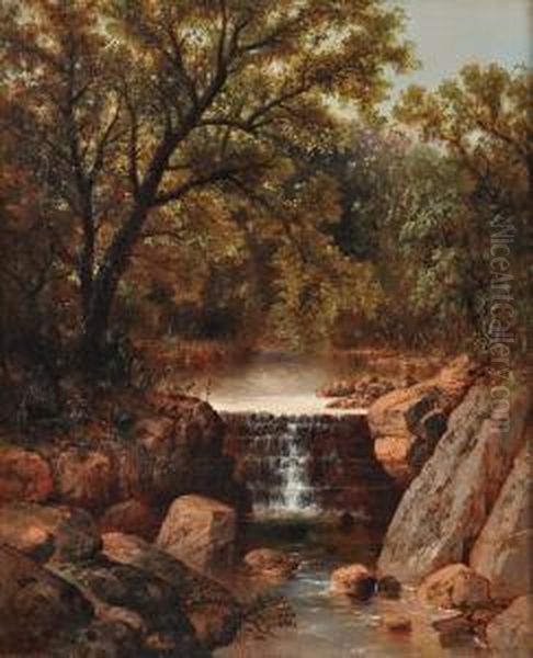 Waterfall, Hudson Valley Oil Painting by Granville Perkins