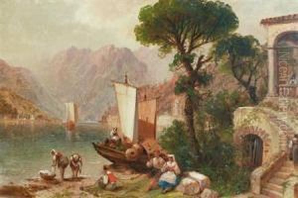 Peasants On An Italian Lake Oil Painting by Granville Perkins