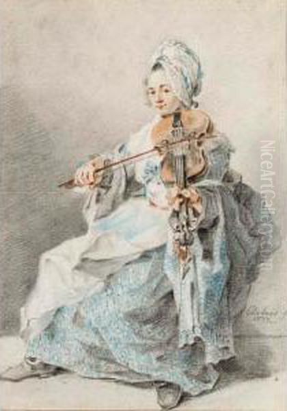 A Young Woman Playing The Violin Oil Painting by Jacobus Perkois