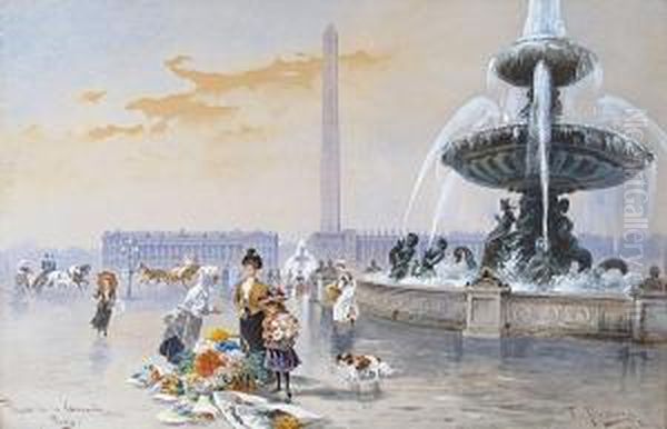 Place De La Concorde A Paris Oil Painting by Friedrich Perlberg