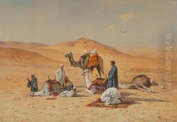 Prayer In The Desert Oil Painting by Friedrich Perlberg