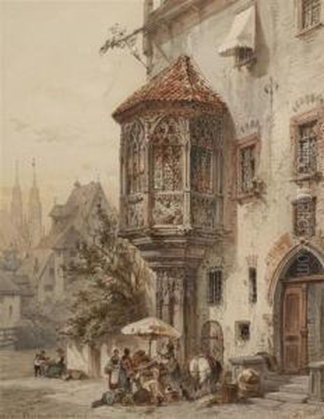 Am Sebalder Pfarrhouse In Nuremberg Oil Painting by Friedrich Perlberg