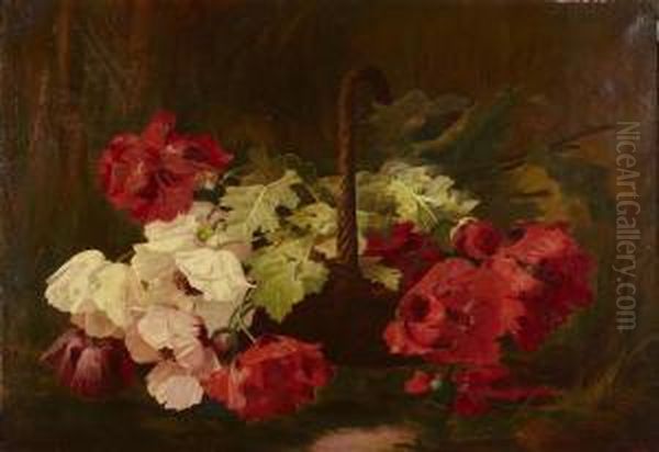 A Still Life Of Oriental Poppies Oil Painting by Louise Ellen Perman