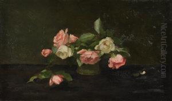 Pink And White Roses Oil Painting by Louise Ellen Perman