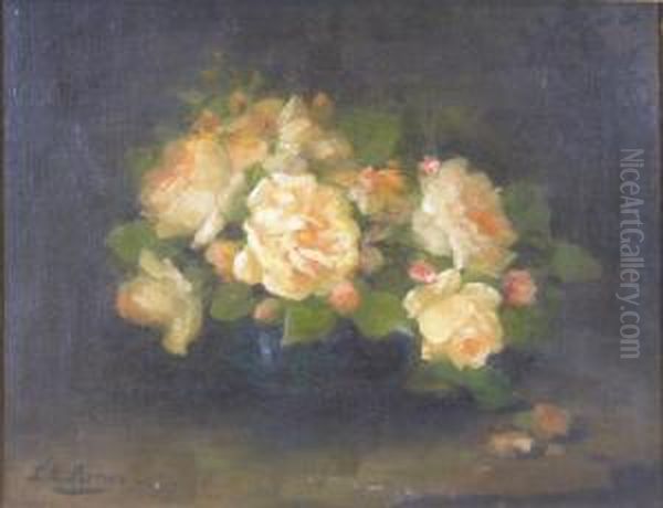 Pink Roses Oil Painting by Louise Ellen Perman