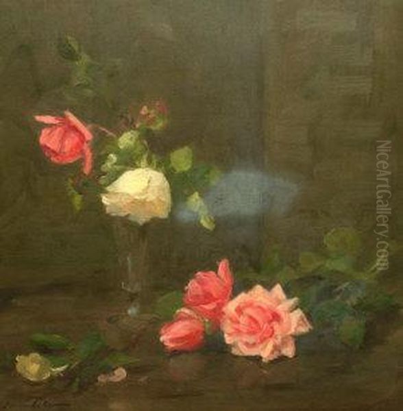 Still Life Of Roses Oil Painting by Louise Ellen Perman