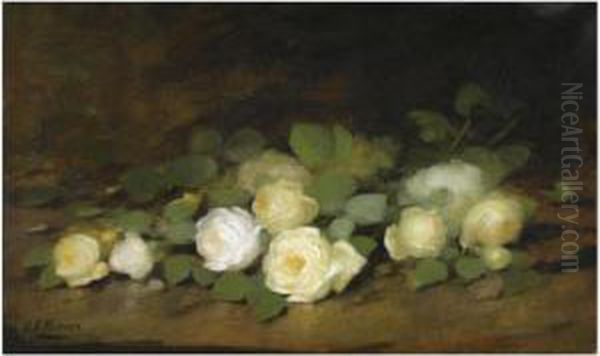 Still Life Of Yellow Roses Oil Painting by Louise Ellen Perman