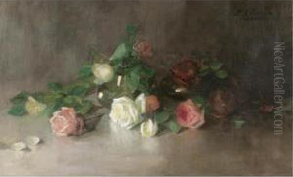 Still Life Of Roses Oil Painting by Louise Ellen Perman