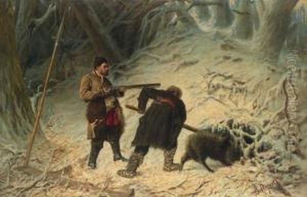 Hunting For Boar Oil Painting by Vassily-Grigorievitch Perov