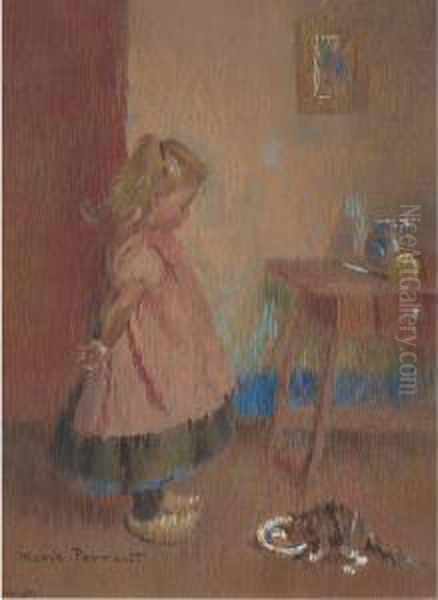 Girl With Cat Oil Painting by Ida Marie Perrault