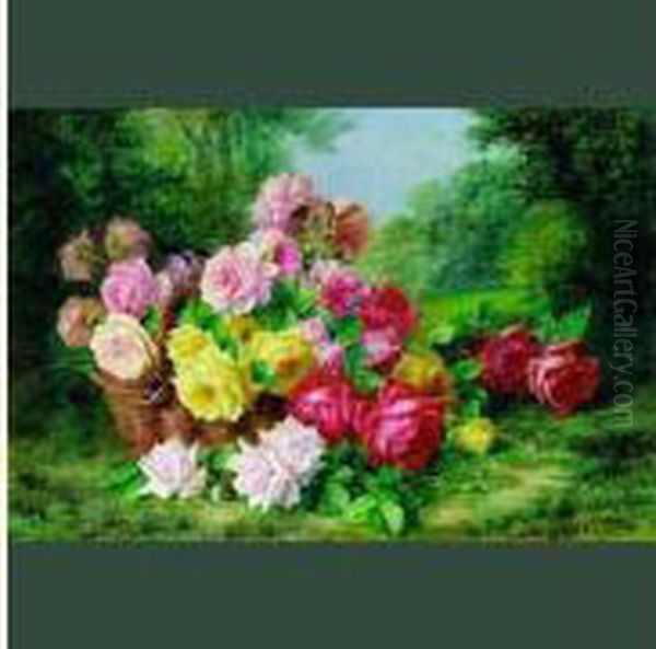 Roses Dans Un Panier Oil Painting by Charles Perret